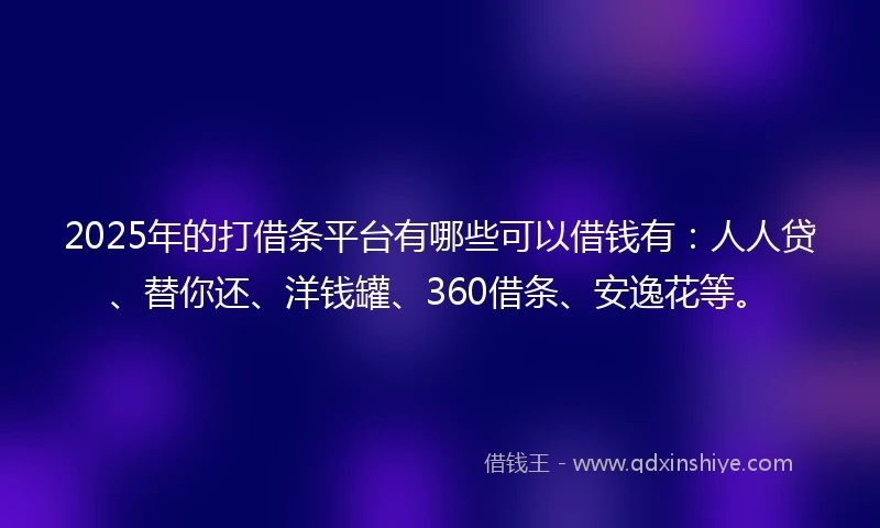 2025年的打借条平台有哪些可以借钱有：人人贷、替你还、洋钱罐、360借条、安逸花等。