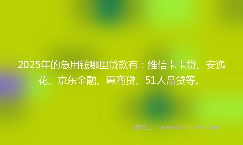 2025年的急用钱哪里贷款有：维信卡卡贷、安逸花、京东金融、惠商贷、51人品贷等。