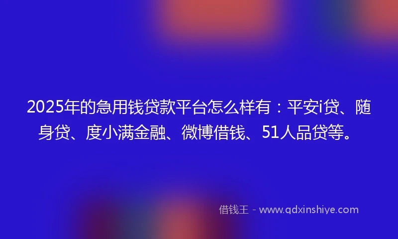2025年的急用钱贷款平台怎么样有：平安i贷、随身贷、度小满金融、微博借钱、51人品贷等。