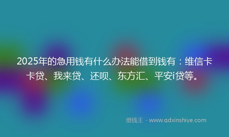 2025年的急用钱有什么办法能借到钱有：维信卡卡贷、我来贷、还呗、东方汇、平安i贷等。