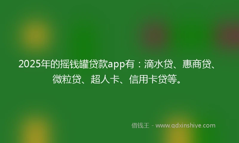 2025年的摇钱罐贷款app有：滴水贷、惠商贷、微粒贷、超人卡、信用卡贷等。