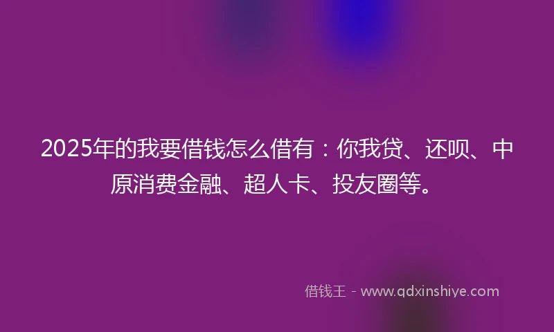 2025年的我要借钱怎么借有：你我贷、还呗、中原消费金融、超人卡、投友圈等。