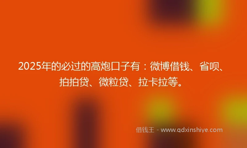 2025年的必过的高炮口子有：微博借钱、省呗、拍拍贷、微粒贷、拉卡拉等。