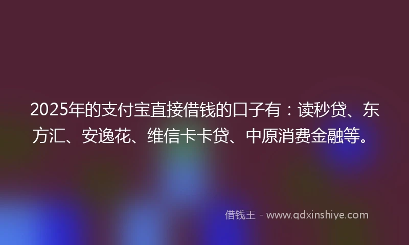 2025年的支付宝直接借钱的口子有：读秒贷、东方汇、安逸花、维信卡卡贷、中原消费金融等。
