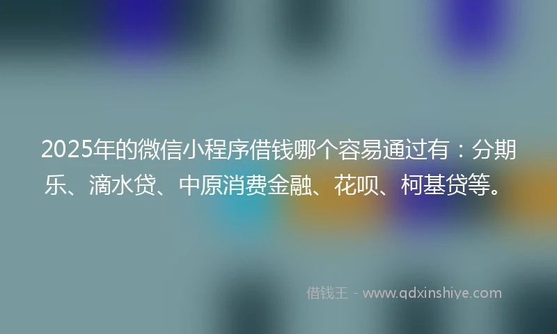 2025年的微信小程序借钱哪个容易通过有：分期乐、滴水贷、中原消费金融、花呗、柯基贷等。