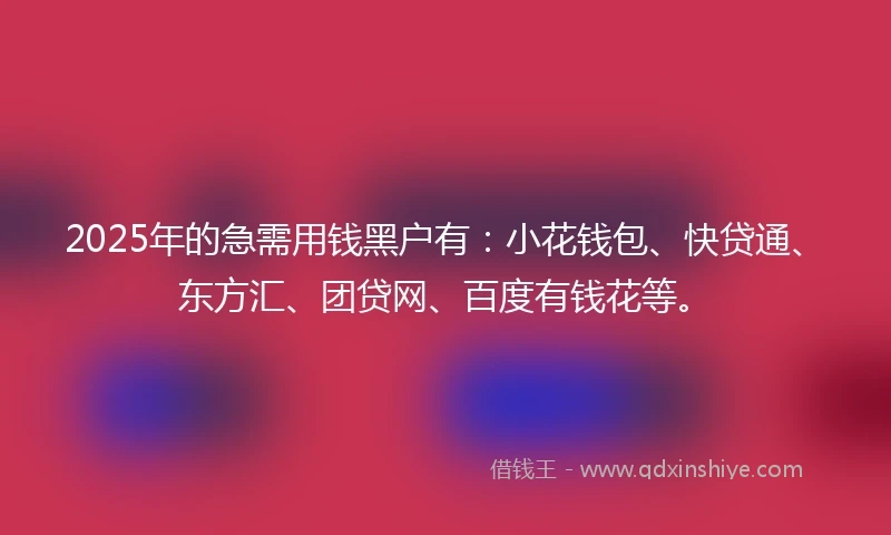2025年的急需用钱黑户有：小花钱包、快贷通、东方汇、团贷网、百度有钱花等。