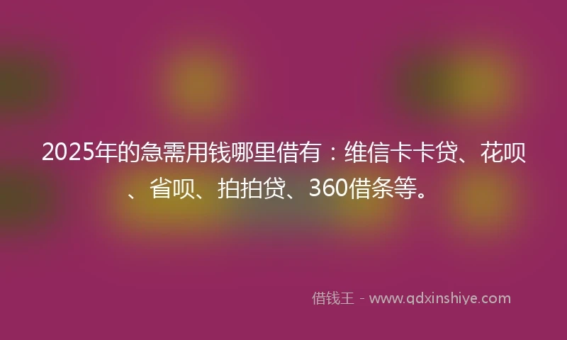 2025年的急需用钱哪里借有：维信卡卡贷、花呗、省呗、拍拍贷、360借条等。