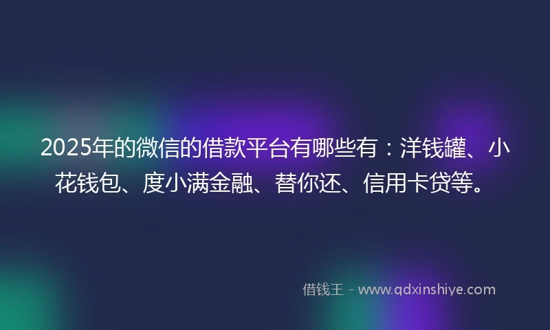 2025年的微信的借款平台有哪些有：洋钱罐、小花钱包、度小满金融、替你还、信用卡贷等。