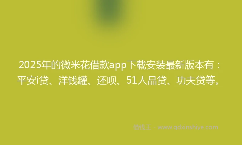 2025年的微米花借款app下载安装最新版本有：平安i贷、洋钱罐、还呗、51人品贷、功夫贷等。