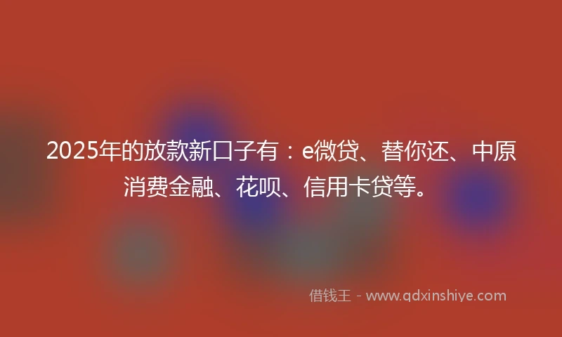2025年的放款新口子有：e微贷、替你还、中原消费金融、花呗、信用卡贷等。