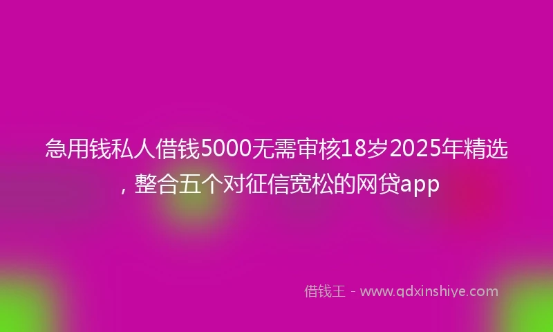 急用钱私人借钱5000无需审核18岁2025年精选，整合五个对征信宽松的网贷app
