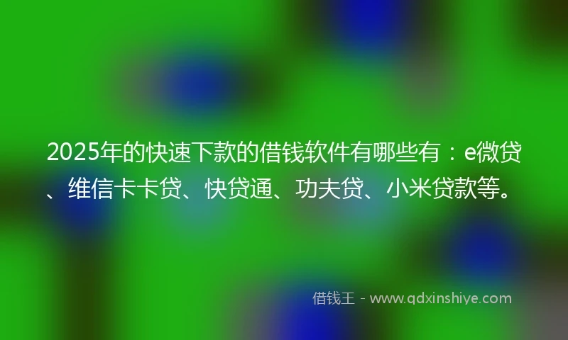 2025年的快速下款的借钱软件有哪些有：e微贷、维信卡卡贷、快贷通、功夫贷、小米贷款等。