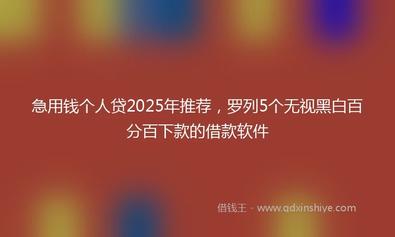急用钱个人贷2025年推荐，罗列5个无视黑白百分百下款的借款软件