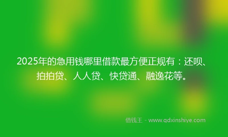 2025年的急用钱哪里借款最方便正规有：还呗、拍拍贷、人人贷、快贷通、融逸花等。