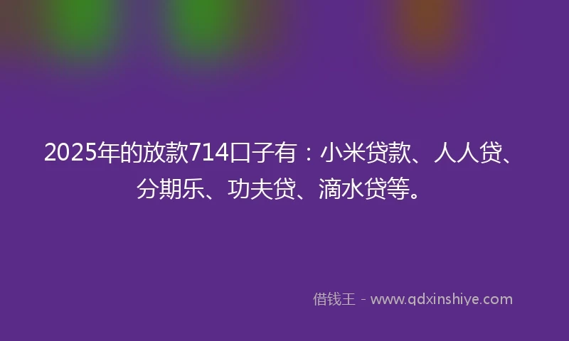 2025年的放款714口子有：小米贷款、人人贷、分期乐、功夫贷、滴水贷等。