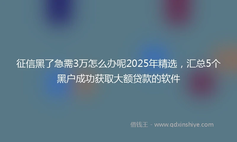 征信黑了急需3万怎么办呢2025年精选，汇总5个黑户成功获取大额贷款的软件