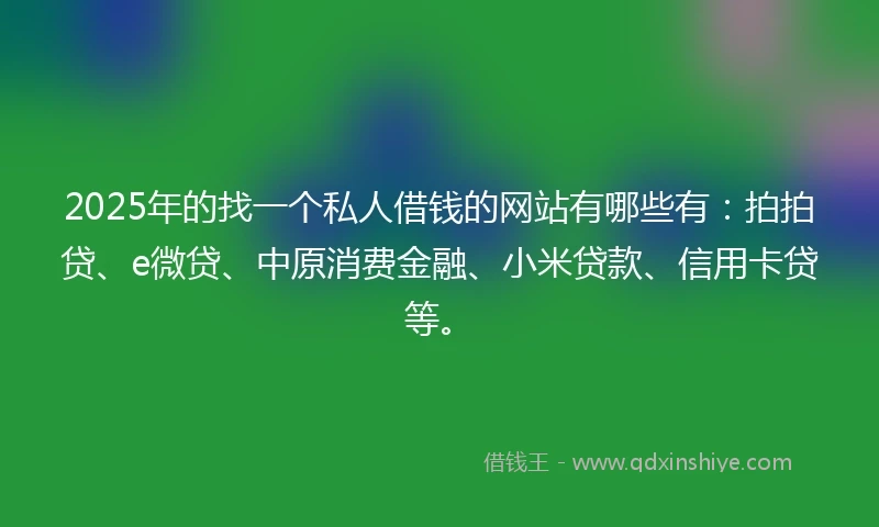 2025年的找一个私人借钱的网站有哪些有：拍拍贷、e微贷、中原消费金融、小米贷款、信用卡贷等。