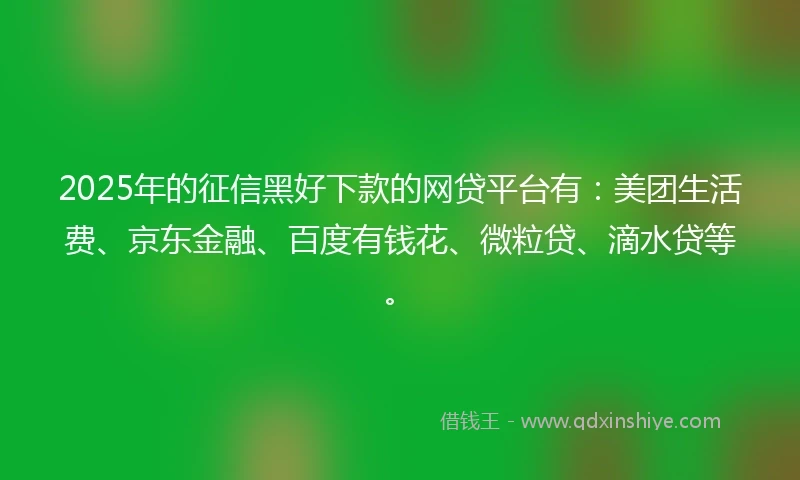 2025年的征信黑好下款的网贷平台有:美团生活费、京东金融、百度有钱花、微粒贷、滴水贷等。