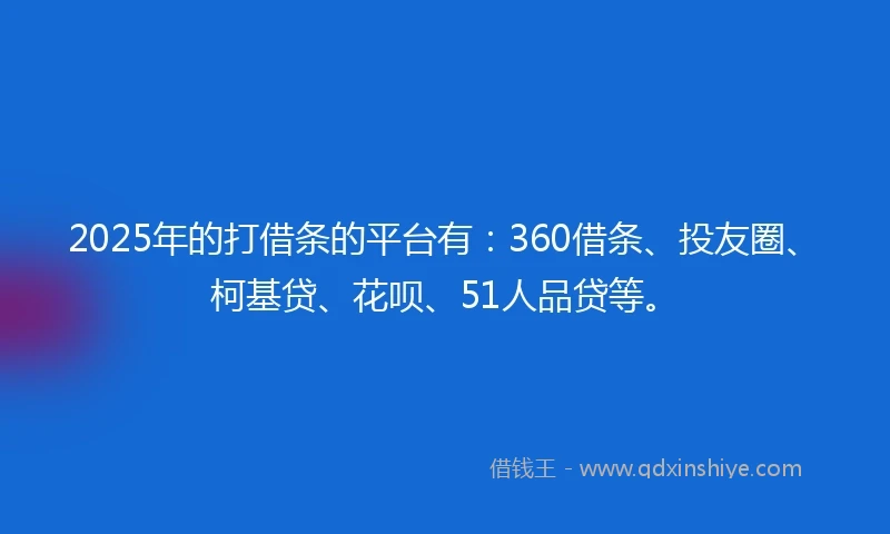 2025年的打借条的平台有：360借条、投友圈、柯基贷、花呗、51人品贷等。