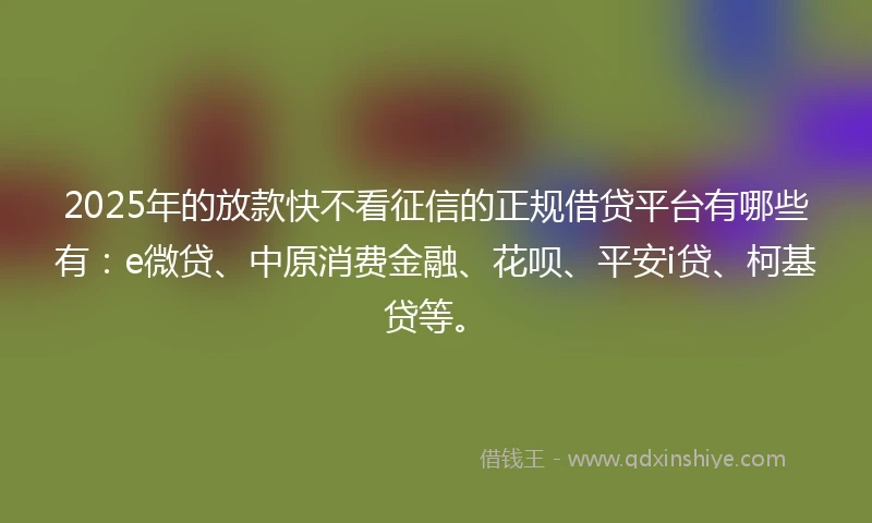 2025年的放款快不看征信的正规借贷平台有哪些有：e微贷、中原消费金融、花呗、平安i贷、柯基贷等。