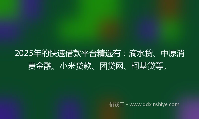 2025年的快速借款平台精选有：滴水贷、中原消费金融、小米贷款、团贷网、柯基贷等。
