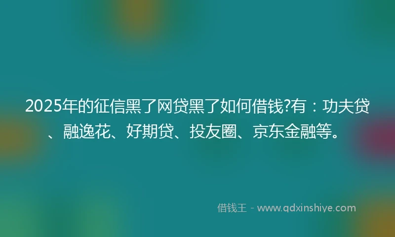 2025年的征信黑了网贷黑了如何借钱?有：功夫贷、融逸花、好期贷、投友圈、京东金融等。