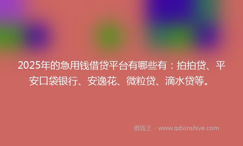 2025年的急用钱借贷平台有哪些有：拍拍贷、平安口袋银行、安逸花、微粒贷、滴水贷等。