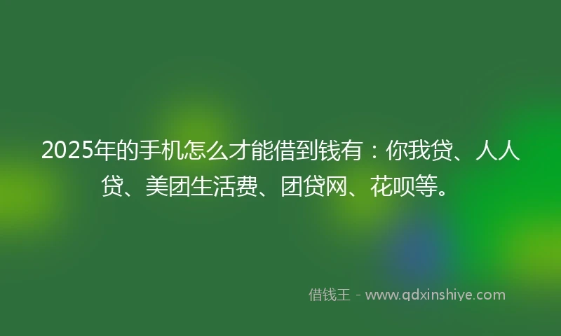 2025年的手机怎么才能借到钱有：你我贷、人人贷、美团生活费、团贷网、花呗等。