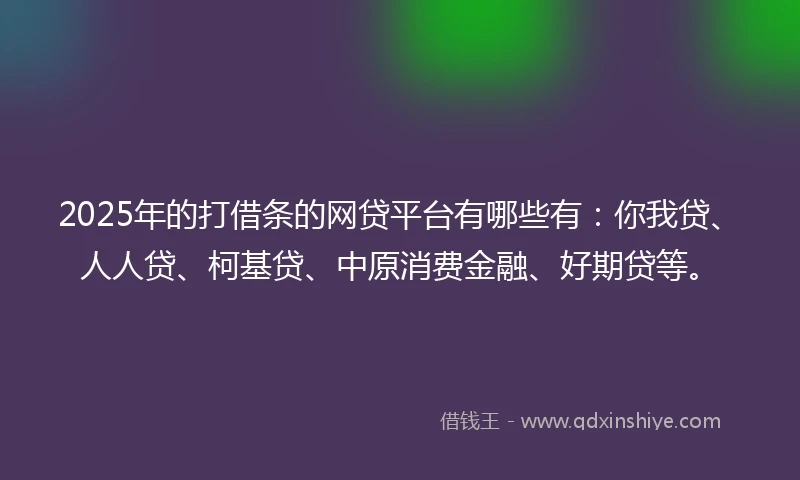 2025年的打借条的网贷平台有哪些有：你我贷、人人贷、柯基贷、中原消费金融、好期贷等。