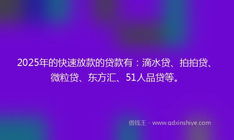 2025年的快速放款的贷款有：滴水贷、拍拍贷、微粒贷、东方汇、51人品贷等。