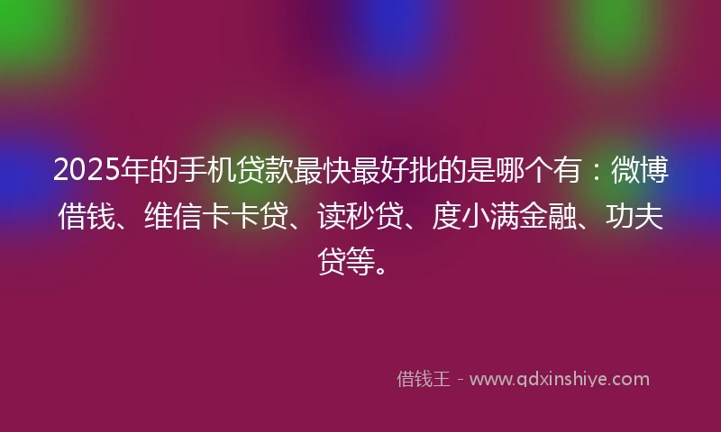 2025年的手机贷款最快最好批的是哪个有：微博借钱、维信卡卡贷、读秒贷、度小满金融、功夫贷等。