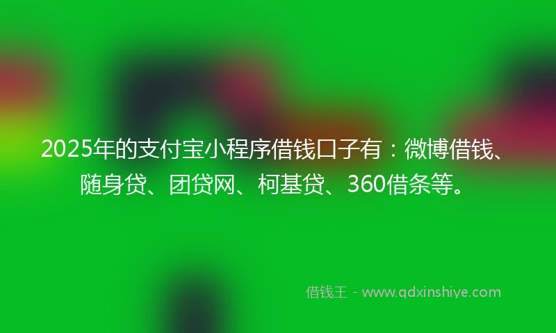 2025年的支付宝小程序借钱口子有：微博借钱、随身贷、团贷网、柯基贷、360借条等。