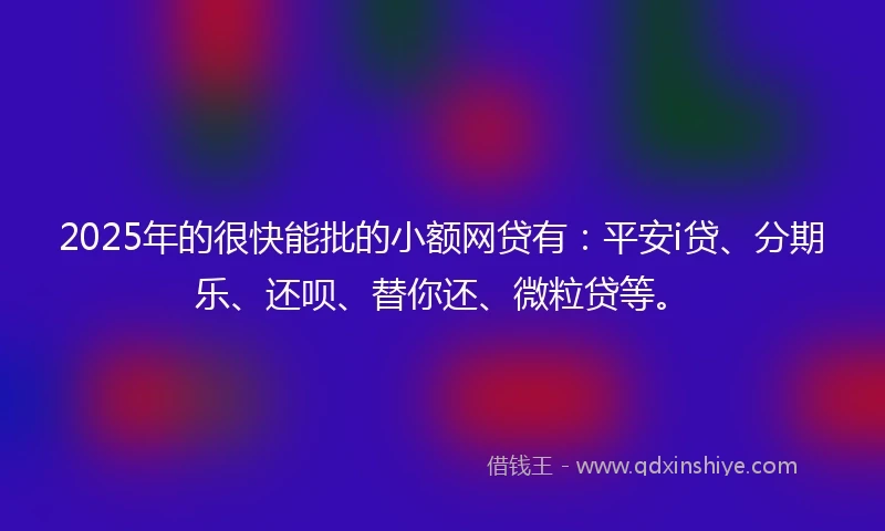 2025年的很快能批的小额网贷有：平安i贷、分期乐、还呗、替你还、微粒贷等。