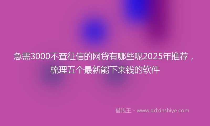急需3000不查征信的网贷有哪些呢2025年推荐，梳理五个最新能下来钱的软件