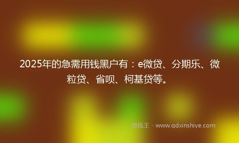 2025年的急需用钱黑户有：e微贷、分期乐、微粒贷、省呗、柯基贷等。