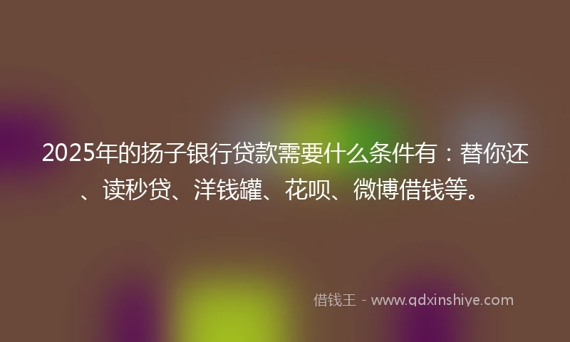 2025年的扬子银行贷款需要什么条件有：替你还、读秒贷、洋钱罐、花呗、微博借钱等。