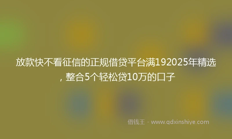 放款快不看征信的正规借贷平台满192025年精选，整合5个轻松贷10万的口子