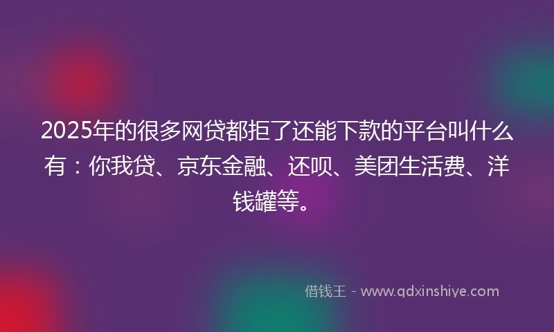 2025年的很多网贷都拒了还能下款的平台叫什么有：你我贷、京东金融、还呗、美团生活费、洋钱罐等。
