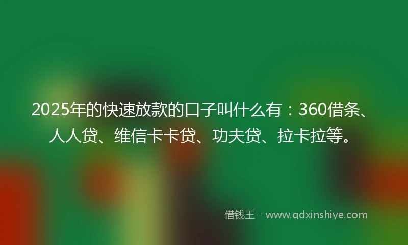 2025年的快速放款的口子叫什么有：360借条、人人贷、维信卡卡贷、功夫贷、拉卡拉等。