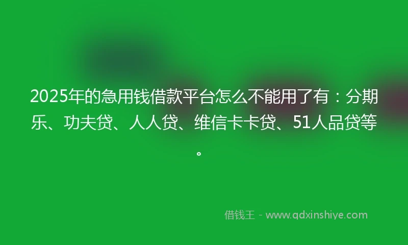 2025年的急用钱借款平台怎么不能用了有：分期乐、功夫贷、人人贷、维信卡卡贷、51人品贷等。