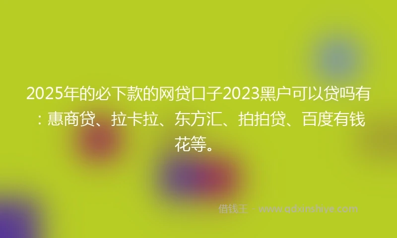 2025年的必下款的网贷口子2023黑户可以贷吗有：惠商贷、拉卡拉、东方汇、拍拍贷、百度有钱花等。