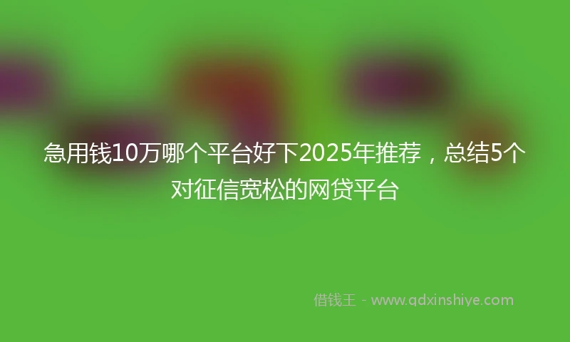 急用钱10万哪个平台好下2025年推荐，总结5个对征信宽松的网贷平台