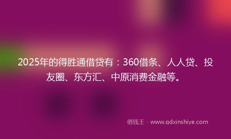 2025年的得胜通借贷有:360借条、人人贷、投友圈、东方汇、中原消费金融等。