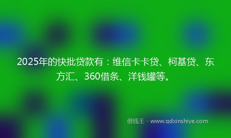 2025年的快批贷款有：维信卡卡贷、柯基贷、东方汇、360借条、洋钱罐等。