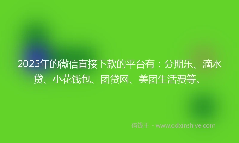 2025年的微信直接下款的平台有：分期乐、滴水贷、小花钱包、团贷网、美团生活费等。