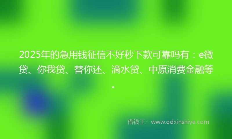 2025年的急用钱征信不好秒下款可靠吗有：e微贷、你我贷、替你还、滴水贷、中原消费金融等。
