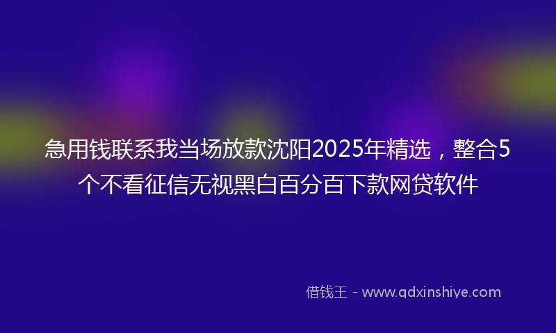 急用钱联系我当场放款沈阳2025年精选，整合5个不看征信无视黑白百分百下款网贷软件
