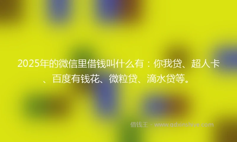 2025年的微信里借钱叫什么有：你我贷、超人卡、百度有钱花、微粒贷、滴水贷等。