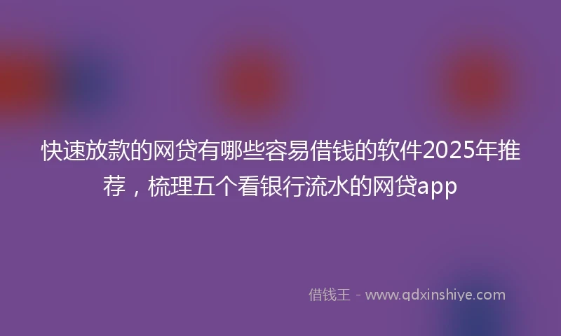 快速放款的网贷有哪些容易借钱的软件2025年推荐，梳理五个看银行流水的网贷app