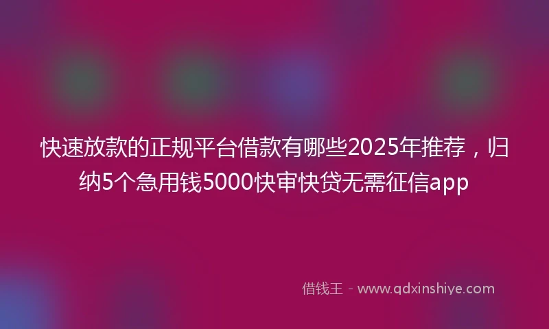 快速放款的正规平台借款有哪些2025年推荐，归纳5个急用钱5000快审快贷无需征信app